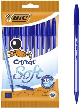 BIC CRISTAL SOFT BLU, PENNE A SFERA CON PUNTA MEDIA (1,2 MM), PER SCUOLA E UFFICIO, IN CONFEZIONE DA 10 PEZZI