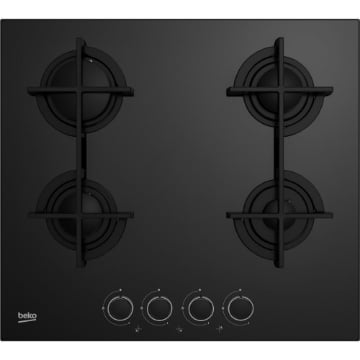 BEKO PIANO COTTURA DA INCASSO A GAS 60 CM 4 FUOCHI GRIGLIE IN GHISA FINITURA VETRO NERO HILG64225SB 