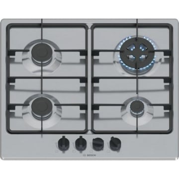 BOSCH PIANO COTTURA A GAS, 4 BRUCIATORI,  VALVOLA DI SICUREZZA, TIMER, ACCENSIONE ELETTRONICA INTEGRATA MANOPOLE, PIANO IN INOX