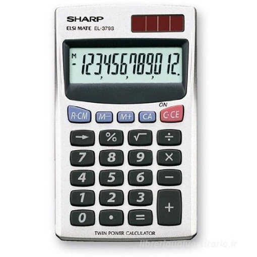 SHARP CALCOLATRICE TASCABILE AMPIO DISPLAY A 12 CIFRE, ALIMENTAZIONE SOLARE + BATTERIA. EL-379SB