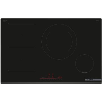 BOSCH PIANO COTTURA A INDUZIONE, 4 ZONE DI COTTURA, DIMENSIONI: L 80,2 CM, P 52,2 CM, PIANO IN VETROCERAMICA, NERO PVS831HB1E 