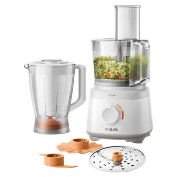 PHILIPS ROBOT DA CUCINA DAILY COLLECTION COMPACT 700W 2,1LTR 2 VELOCITÀ + FUNZIONE PULSE, 2 IN 1 (GRATTUGIA E AFFETTA)I, BIANCO HR7320