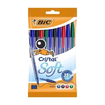 BIC CRISTAL SOFT PENNE A SFERA PUNTA MEDIA (1,2 MM) IN CONFEZIONE DA 10 PEZZI COLORI ASSORTITI