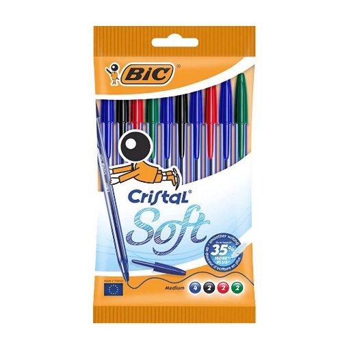 BIC CRISTAL SOFT PENNE A SFERA PUNTA MEDIA (1,2 MM) IN CONFEZIONE DA 10 PEZZI COLORI ASSORTITI