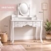TOELETTA  CON SPECCHIO E SGABELLO BIANCA IN LEGNO 90X40X77/146 CM