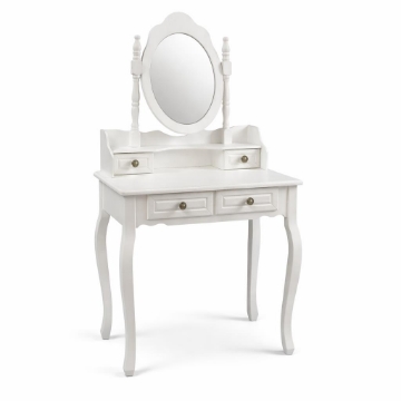 TOELETTA  CON SPECCHIO E 4 CASSETTI BIANCA IN LEGNO 75X40X70CM