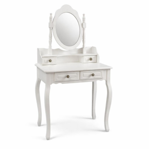 TOELETTA  CON SPECCHIO E 4 CASSETTI BIANCA IN LEGNO 75X40X70CM