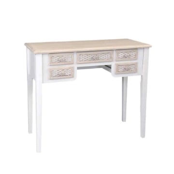 SCRIVANIA BIANCA IN LEGNO 90X40X79 CM CON 5 CASSETTI SCRITTOIO ELEGANTE STILE SHABBY CHARM PER STUDIO E CAMERA
