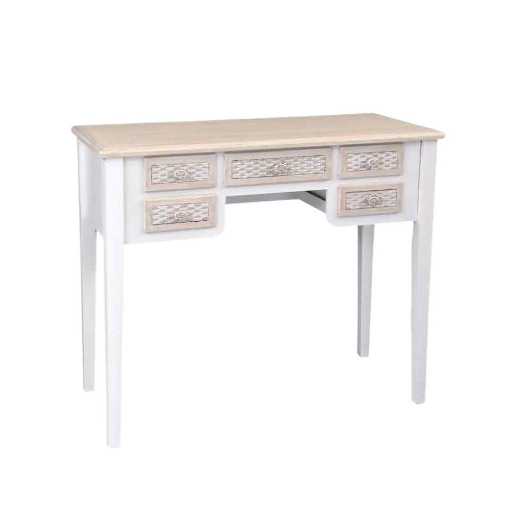 SCRIVANIA BIANCA IN LEGNO 90X40X79 CM CON 5 CASSETTI SCRITTOIO ELEGANTE STILE SHABBY CHARM PER STUDIO E CAMERA