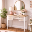 SCRIVANIA BIANCA IN LEGNO 90X40X79 CM CON 5 CASSETTI SCRITTOIO ELEGANTE STILE SHABBY CHARM PER STUDIO E CAMERA