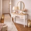 SCRIVANIA BIANCA IN LEGNO 90X40X79 CM CON 5 CASSETTI SCRITTOIO ELEGANTE STILE SHABBY CHARM PER STUDIO E CAMERA