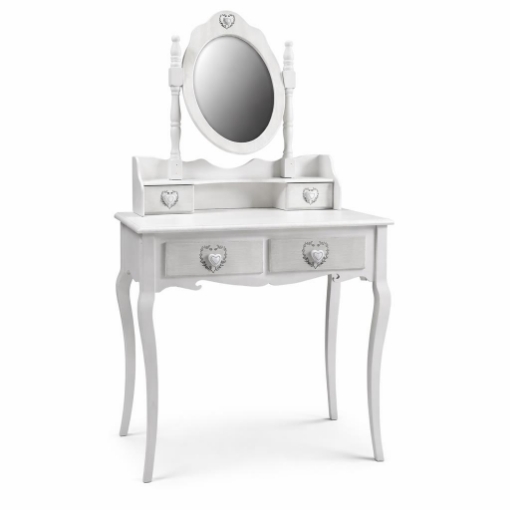 TOELETTA  CON SPECCHIO E 4 CASSETTI A CUORE BIANCA IN LEGNO 75X40X70CM