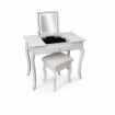 CONSOLLE INGRESSO BIANCA IN LEGNO 80X40X74 CM CON SPECCHIO ILLUMINATO E SGABELLO