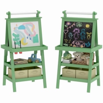 LAVAGNA PER BAMBINI CON CAVALLETTO 3 IN 1, ROTOLO DI CARTA E 2 CONTENITORI, IN LEGNO, 59X48X118 CM, VERDE ARTICOLO USATO