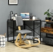 SEDIA INGINOCCHIATOIO CON MOVIMENTO A DONDOLO, IN TESSUTO EFFETTO LINO E LEGNO DI BETULLA, 51X84X93 CM, GRIGIO