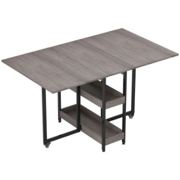 TAVOLO PIEGHEVOLE A 2 RIBALTE PER 4 PERSONE CON 2 RIPIANI APERTI, IN LEGNO E METALLO, 133.4X80X75 CM, GRIGIO