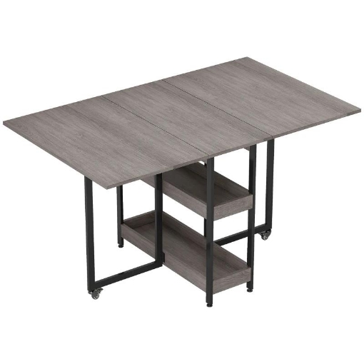 TAVOLO PIEGHEVOLE A 2 RIBALTE PER 4 PERSONE CON 2 RIPIANI APERTI, IN LEGNO E METALLO, 133.4X80X75 CM, GRIGIO