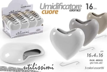 VASO UMIDIFICATORE A CUORE IN CERAMICA DIMENSIONI 16X4X16CM - 15.5C COLORE ASSORTITO ARTICOLO USATO