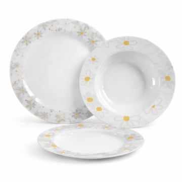 MA MAISON SERVIZIO PIATTI 18 PEZZI IN PORCELLANA CON MARGHERITE, SET TAVOLA 6 PERSONE 6 PIANI 6 FONDI 6 DESSERT BIANCO