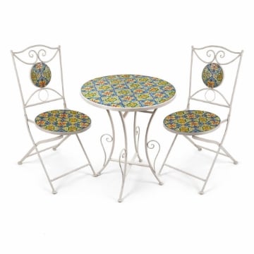 MA MAISON SET TAVOLO E 2 SEDIE PIEGHEVOLI DA GIARDINO IN METALLO CON MOSAICO, SET 3 PEZZI