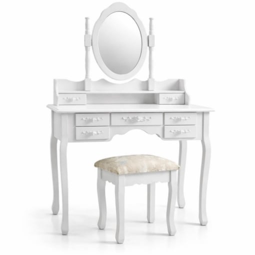 MA MAISON TOELETTA  CON SPECCHIO E SGABELLO BIANCA IN LEGNO 90X40X77/146 CM