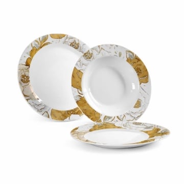 MA MAISON SERVIZIO PIATTI 18 PEZZI IN PORCELLANA LUX, SET TAVOLA 6 COPERTI 6 PIANI 6 FONDI 6 DESSERT DECORAZIONE FLOREALE ORO