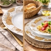 MA MAISON SERVIZIO PIATTI 18 PEZZI IN PORCELLANA LUX, SET TAVOLA 6 COPERTI 6 PIANI 6 FONDI 6 DESSERT DECORAZIONE FLOREALE ORO