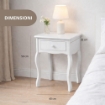 MA MAISON COMODINO BIANCO IN LEGNO 40X32X50 CM, TAVOLINO DA NOTTE CON CASSETTO PER CAMERA DA LETTO STILE SHABBY
