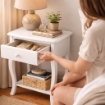 MA MAISON COMODINO BIANCO IN LEGNO 40X32X50 CM, TAVOLINO DA NOTTE CON CASSETTO PER CAMERA DA LETTO STILE SHABBY