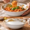 MA MAISON INSALATIERA IN PORCELLANA 22,5X6H CM DECORATA, CIOTOLA PER INSALATA E TAVOLA, CON MOTIVO FLOREALE ORO
