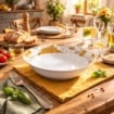 MA MAISON INSALATIERA IN PORCELLANA 22,5X6H CM DECORATA, CIOTOLA PER INSALATA E TAVOLA, CON MOTIVO FLOREALE ORO