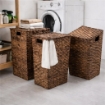 SET 3 CESTE PORTABIANCHERIA CON COPERCHIO IN VIMINI IN COLORE MARRONE