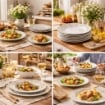 MA MAISON SERVIZIO PIATTI 18 PEZZI IN PORCELLANA CON MARGHERITE, SET TAVOLA 6 PERSONE 6 PIANI 6 FONDI 6 DESSERT BIANCO