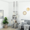 ALBERO TIRAGRAFFI A SOFFITTO CON ALTEZZA REGOLABILE 225-255 CM CON CASETTA E AMACA, GRIGIO CHIARO