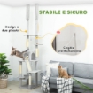 ALBERO TIRAGRAFFI A SOFFITTO CON ALTEZZA REGOLABILE 225-255 CM CON CASETTA E AMACA, GRIGIO CHIARO