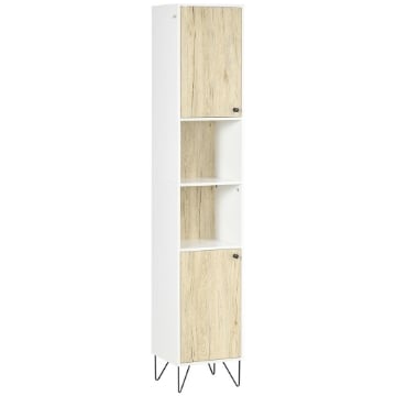 COLONNA DA BAGNO CON 2 RIPIANI APERTI E 2 ARMADIETTI 30X31.5X169 CM BIANCO LEGNO