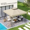 COPERTURA PER GAZEBO DA GIARDINO 3X3M, TETTO SOSTITUTIVO UPF30+ A 2 LIVELLI IN POLIESTERE, CREMA