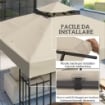 COPERTURA PER GAZEBO DA GIARDINO 3X3M, TETTO SOSTITUTIVO UPF30+ A 2 LIVELLI IN POLIESTERE, CREMA