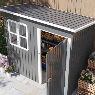 CASETTA DA GIARDINO IN ACCIAIO CON PORTA CON BLOCCO, FINESTRA E PRESE D'ARIA, 2.2 X 1.3 M, GRIGIO