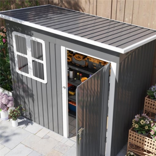 CASETTA DA GIARDINO IN ACCIAIO CON PORTA CON BLOCCO, FINESTRA E PRESE D'ARIA, 2.2 X 1.3 M, GRIGIO