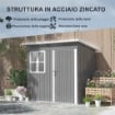 CASETTA DA GIARDINO IN ACCIAIO CON PORTA CON BLOCCO, FINESTRA E PRESE D'ARIA, 2.2 X 1.3 M, GRIGIO