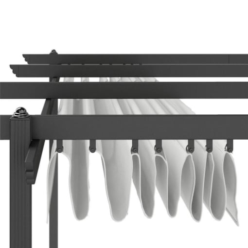GAZEBO PERGOLA 4X4 M CON TETTUCCIO RETRATTILE, 8 VITI E 8 PICCHETTI IN ALLUMINIO, POLIESTERE E METALLO, BIANCO