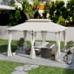 GAZEBO DA GIARDINO 3X4 M CON TENDE RIMOVIBILI, DOPPIO TETTO E STRUTTURA IN METALLO, CREMA