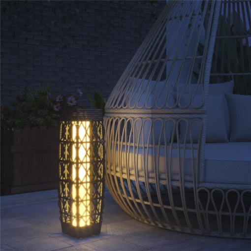 LAMPADA SOLARE DA GIARDINO CON ILLUMINAZIONE LED IN ACCIAIO E RATTAN PE 20X20X68 CM GRIGIO