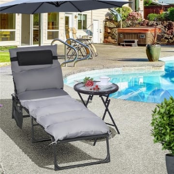 LETTINO PRENDISOLE PIEGHEVOLE CON CUSCINO POGGIATESTA E TASCA LATERALE 58X189X32.5 CM GRIGIO CHIARO