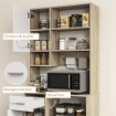 MOBILE DISPENSA IN LEGNO CON CASSETTO, 3 ARMADIETTI E 4 RIPIANI APERTI, 80X35X180 CM, BIANCO