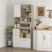 MOBILE DISPENSA IN LEGNO CON CASSETTO, 3 ARMADIETTI E 4 RIPIANI APERTI, 80X35X180 CM, BIANCO
