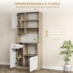 MOBILE DISPENSA IN LEGNO CON CASSETTO, 3 ARMADIETTI E 4 RIPIANI APERTI, 80X35X180 CM, BIANCO