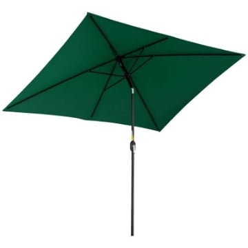 OMBRELLONE RETTANGOLARE 2X3 M PIEGHEVOLE E REGOLABILE CON MANOVELLA IN ALLUMINIO E POLIESTERE VERDE E NERO