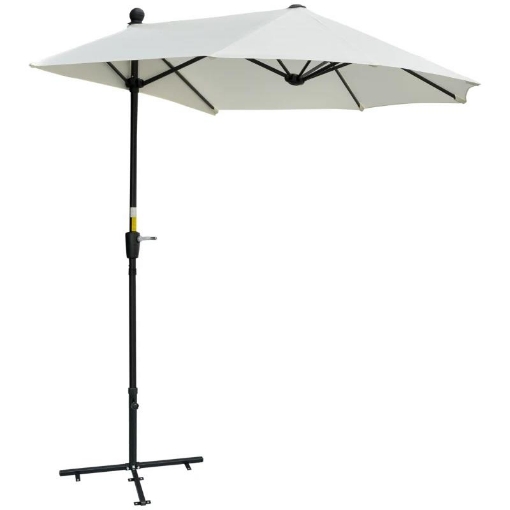 OMBRELLONE SEMICIRCOLARE CON MANOVELLA E TETTUCCIO ANTI UV 200X190X240 CM CREMA